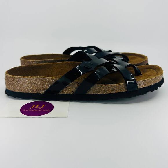 Birkenstock Betula Women's Vinja Black Patent Soft Footbed Sandals Size 39/ 8 US - Picture 1 of 12